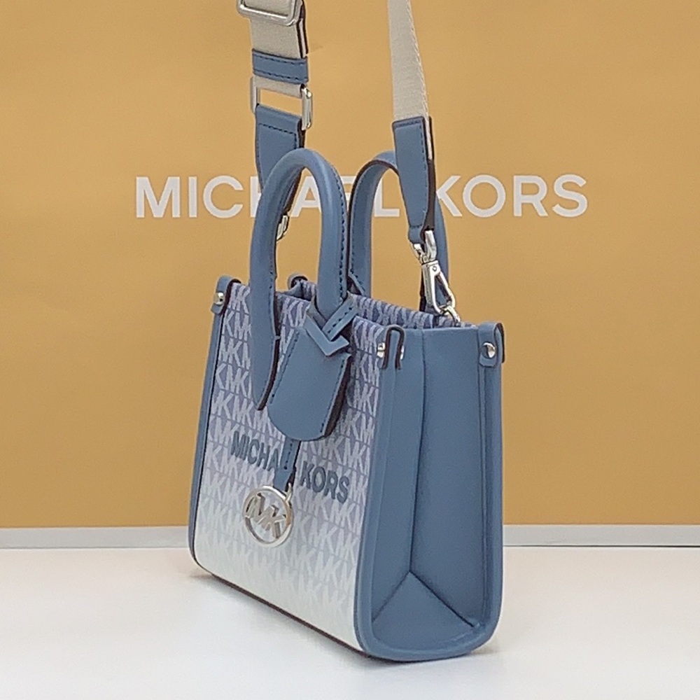 Michael Kors Mirella Extra-Small Ombré Logo Crossbody XBODY ShopperBag Denim NWT - Picture 8 of 16